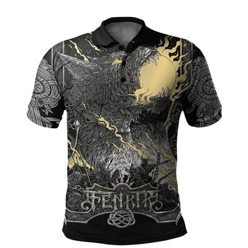 Мужская рубашка поло с 3D принтом волка, Летний топ с коротким рукавом, модная повседневная уличная рубашка большого размера