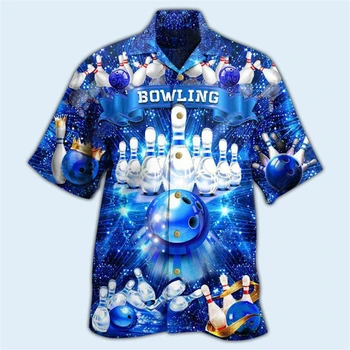 Мужская рубашка с 3D принтом боулинга, гавайская модная уличная одежда с коротким рукавом, повседневная блузка, спортивные топы в стиле харадзюку, одежда