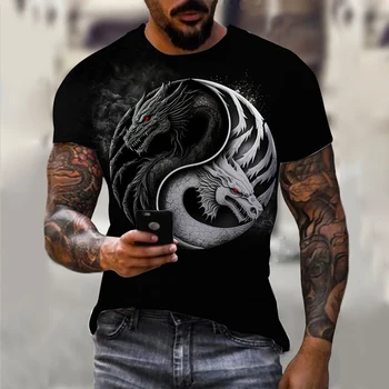 Мужская футболка для мужчин Elder Dragon, графическая 3D футболка, новая летняя мужская футболка с коротким рукавом, черно-белый дизайн, полиэстер