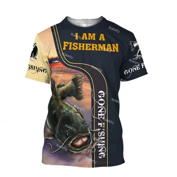 Мужская футболка с 3D-графикой для рыбалки, Мужская футболка с короткими рукавами, Летний Модный Повседневный топ Для рыбалки в стиле Харадзюку