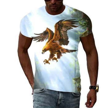 Мужская футболка с 3D Принтом Животного Орла, Повседневная Трендовая Летняя Футболка С Круглым воротником, Джемпер Большого Размера