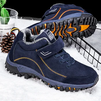 Мужские ботинки, плюшевые теплые зимние ботинки, 2023 Новая пара, нескользящая хлопчатобумажная обувь, Рабочие повседневные кроссовки, прогулочные мужские ботильоны, походные ботинки