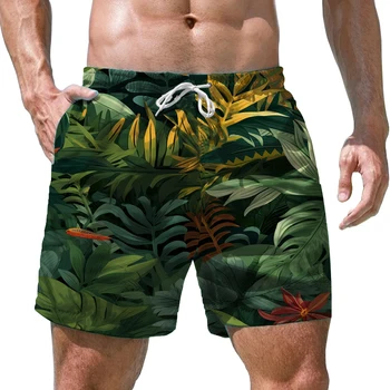 Мужские Короткие Милые Высококачественные Мужские шорты с 3D-принтом Green Leaf, Модные Свободные Мужские шорты, Летние Новые Мужские шорты