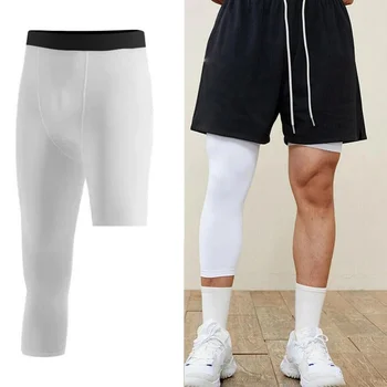 Мужские спортивные быстросохнущие компрессионные штаны для фитнеса, Тренировочные баскетбольные штаны с семью точками под ногами, одинарные штаны для ног