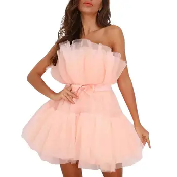 Мягкое модное мини-платье со средней талией, впитывающее пот, повседневная одежда с открытыми плечами, платье из сетчатой пряжи с бантом