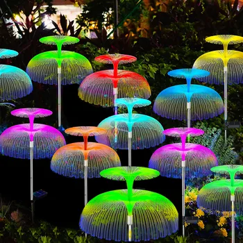 Наружные светодиодные солнечные фонари в виде медуз, водонепроницаемое оптическое волокно, меняющее цвет, 7 цветов, на Рождество, Хэллоуин, Декор для двора и сада, 4 упаковки