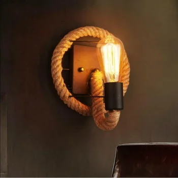 Настенный светильник из пеньковой веревки в стиле ретро для промышленного освещения ресторана, винтажного американского лофта, простого бара, кафе, клуба, дома