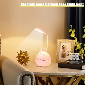 Настольная лампа для гостиной 3 режима Складной светодиодный ночник с оленем Детский светильник с животными для ночного чтения Аксессуар для декора спальни