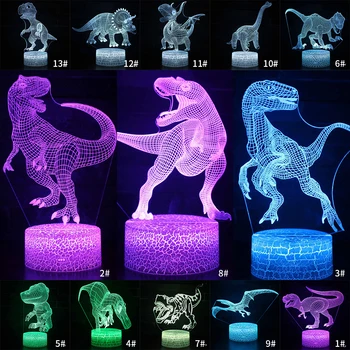 Настольный Прикроватный 3D Светодиодный ночник серии Dinosaur Подарочное Украшение рабочего стола с дистанционным сенсорным управлением Детская Светодиодная настольная лампа D30