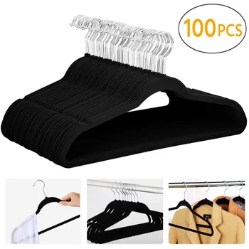 Нескользящие бархатные вешалки для одежды, черные, 100 шт., для ухода за одеждой