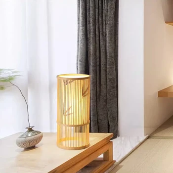 Новая настольная лампа из бамбукового ткачества в китайском стиле, Креативное украшение спальни из ротанга ручной работы, Прикроватная Тумбочка E27