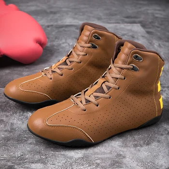 Новые боксерские туфли роскошного бренда для унисекс, кожаные борцовские кроссовки, мужская Женская противоскользящая спортивная обувь, Дизайнерские борцовские ботинки для мальчиков