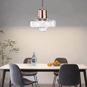 Новый металлический подвесной светильник из Розового золота Прозрачное стекло Столовая Кухня Бар Подвесной светильник Лампа E27 Провод Регулируемый Прямая поставка