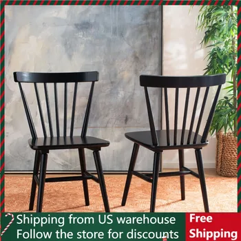 Обеденный стул со спинкой шпинделя, набор из 2 черных стульев для столовой, Бесплатная доставка, Мебельные стулья для кухонного стола дома