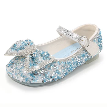 Обувь принцессы для девочек 2023, Осенняя новая удобная кожаная обувь для маленьких девочек с блестками и бантом, детская обувь для выступлений