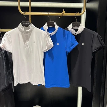 Одежда для гольфа, спортивный женский топ со стоячим вырезом, модная универсальная футболка, повседневная с коротким рукавом