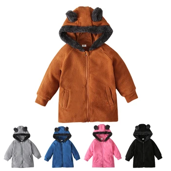 Осенне-зимняя утепленная хлопковая куртка с капюшоном, плотное пальто с плюшевым мишкой для малышей, Шерстяная Детская верхняя одежда, Детская повседневная одежда с медвежьими ушками.