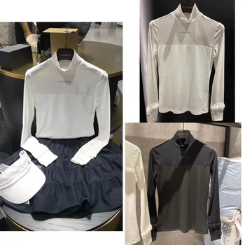 Осенняя футболка для гольфа ST andrew, пуловер с высоким воротом, Тонкие нижние манжеты, кружевная одежда для гольфа, Женская Корейская