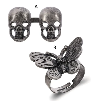 Открытые кольца Винтажный Панк для колец с бабочками /черепами, Открытые Регулируемые Странные кольца 97QE
