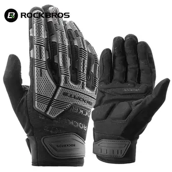 Официальные перчатки Rockbros, осенне-зимние велосипедные перчатки из флиса, спортивные MTB SBR Pad, Противоударные Дышащие перчатки с полными пальцами