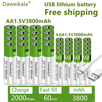 перезаряжаемая литиевая батарея AA 1.5V 3800mah / 1.5 V AAA 3000mAh фонарик игрушка часы MP3-плеер замена литиевой батареи