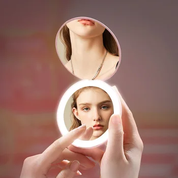 Персонализированное Маленькое Косметическое Косметическое 2-стороннее Складное Компактное карманное зеркало для макияжа, женское мини-зеркало со светящимся эффектом, Розовое, Белое