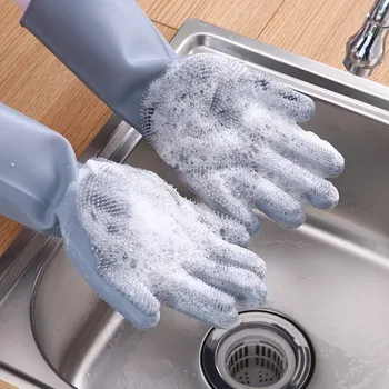 Перчатки для мытья посуды Magic Перчатки из силиконовой резины для мытья посуды для дома Губка скруббер Инструменты для уборки кухни