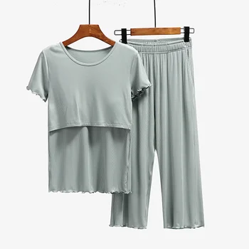 Пижама для грудного вскармливания, Летние футболки, Капри, комплект домашней одежды для беременных и кормящих из двух предметов, Тонкий стиль