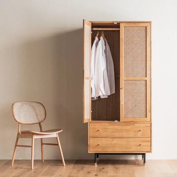 Плетеный шкаф из ротанга из массива дерева, двухдверный шкаф для хранения вещей в спальне с проживанием в семье, небольшой блок, простой подвесной шкаф