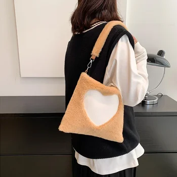 Плюшевая сумка большой емкости Женские сумки Дизайнерские сумки через плечо с сердечком Роскошная Большая сумка для покупок Кошелек 2023