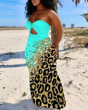 Пляжное облегающее платье-труба с принтом, длинное сексуальное платье без бретелек, бандажное платье с открытой спиной, вечернее платье с открытыми плечами, женское платье