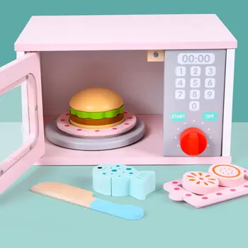 Познавательная игрушка для детей раннего возраста, имитирующая микроволновую печь, кухонная игрушка, Кавайный Розовый игровой домик, кухонные принадлежности, подарки