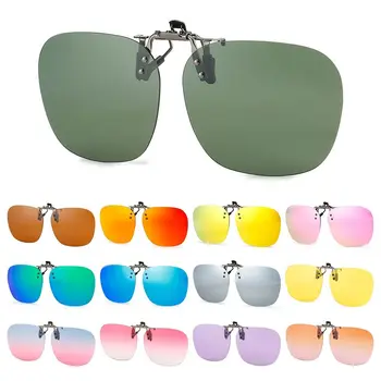 Поляризованные солнцезащитные очки с клипсой без оправы, металлическая клипса, полигональные оттенки UV400, Удобные откидные солнцезащитные очки для рецептурных очков