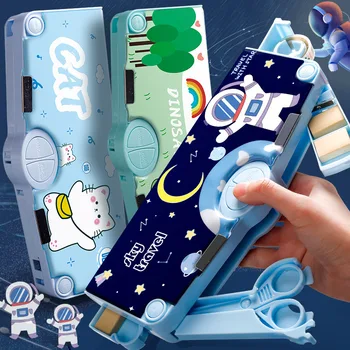Портативный пенал космического астронавта, Милая мультяшная детская Многофункциональная коробка для канцелярских принадлежностей, Автоматическая коробка для хранения, школьный подарок