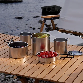 Походный складной набор для пикника портативные кастрюли и сковородки для пикника на открытом воздухе, походная посуда из нержавеющей стали, набор кухонной посуды