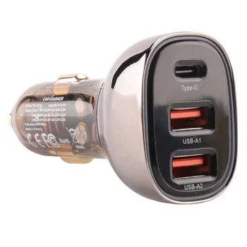 Прозрачное автомобильное зарядное устройство, прикуриватель, 3 USB-адаптера, зарядное устройство для мобильного телефона, Qc 3.0 с постепенной светодиодной подсветкой (прозрачный чай черного цвета)