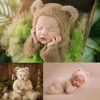 Реквизит для фотосъемки новорожденных Комбинезон для мальчиков и девочек боди с медвежонком Наряд Костюм для новорожденных Реквизит для фотосессии Обертывания для фотосессии