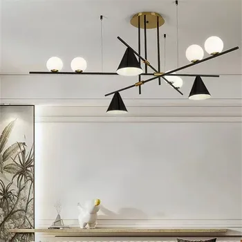 Ретро длинная люстра черный золотой минималистичный шар подвесной светильник для кухни островное освещение спальня светодиодный обеденный стол свет