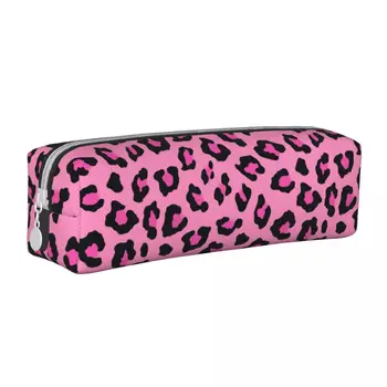 Розовые пеналы с леопардовым животным принтом Забавная коробка для ручек Сумка Студенческая Большой емкости Офисные Косметические Пеналы