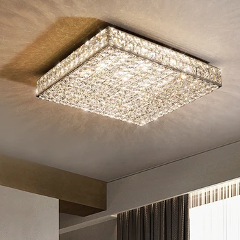 Роскошная дизайнерская люстра для гостиной, хрустальный потолочный светильник для спальни, столовой, кухни, прихожей, Современное квадратное хромированное светодиодное освещение