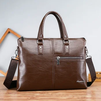 Роскошный Мужской портфель из искусственной кожи на молнии, винтажная сумочка, деловая сумка через плечо, мужской ноутбук большой емкости