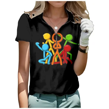 Рубашка Alan Becker с коротким рукавом, воротник-стойка, топы на молнии наполовину, женские модные рубашки для гольфа, спортивная одежда