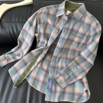 Рубашки Stock Street Mm6 Margiela, кардиган в контрастную клетку с длинными рукавами, повседневные свободные рубашки MM6 для мужчин и женщин