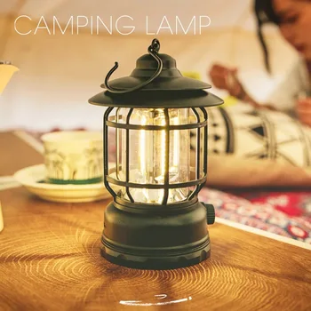 Светодиодная лампа для кемпинга Ретро Подвесная лампа для палатки Водонепроницаемые кемпинговые фонари с регулируемой яркостью Аккумулятор 1200mAh Аварийный фонарь для наружного освещения