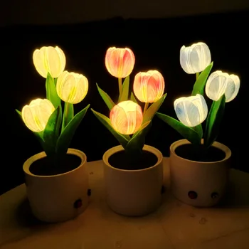 Светодиодный ночник в виде тюльпана, Цветочный горшок, Комнатное растение, Настольная лампа, Ночник в спальне, Украшение дома