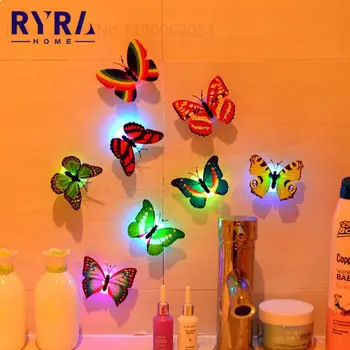 Светодиодный ночник с бабочками, наклейка на стену, светильник, красочные Светящиеся Бабочки, ночник, Креативный Декоративный светильник для атмосферы стен.