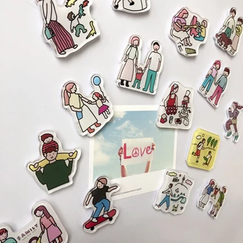 Семейная милая иллюстрация, акриловая наклейка на холодильник, украшение для белой доски, удобная магнитная наклейка, ежедневное украшение.