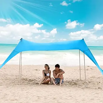Семейная пляжная палатка, навес от солнца, всплывающая пляжная палатка Grande, устойчивое укрытие от солнца, 4 столба с переносной сумкой для переноски