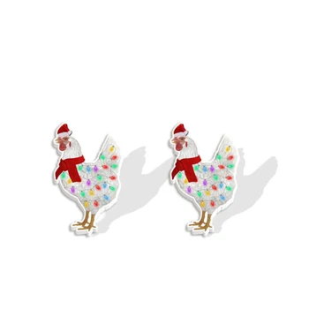 Серьги из смолы с принтом рождественского цыпленка, мультяшные серьги для женщин, подарки для детей