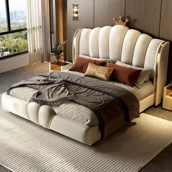 Скандинавская Уникальная эстетическая кровать King Size, Дешевая симпатичная Современная кровать Queen Size, Белая мебель для супружеской спальни Camas из искусственной кожи